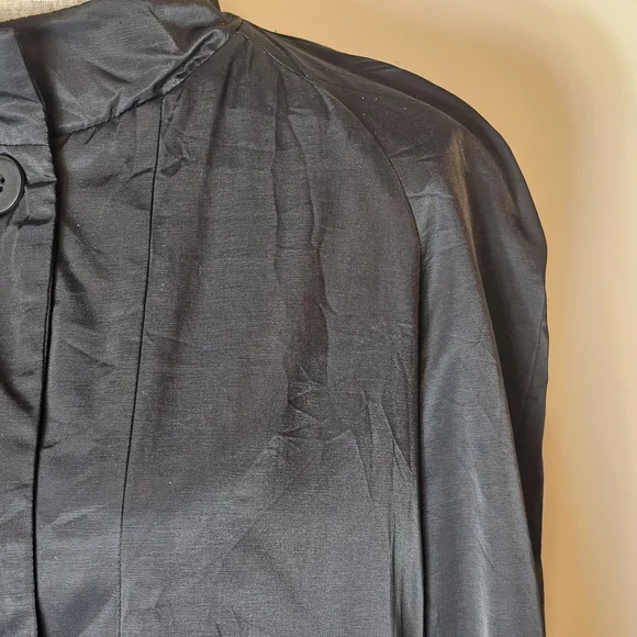 Eileen Fisher Button-Up Jacket Womens Size L Black Satin Fleece-Lined Collarless - Picture 3 of 9
